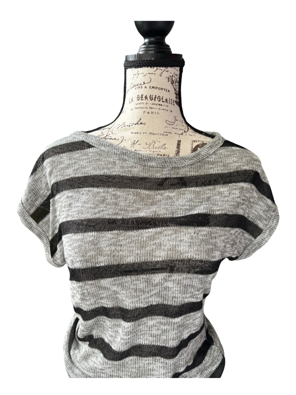 Twenty One Gray Black Striped Knit Top Small Cap Sleeve Casual - Picture 2 of 13